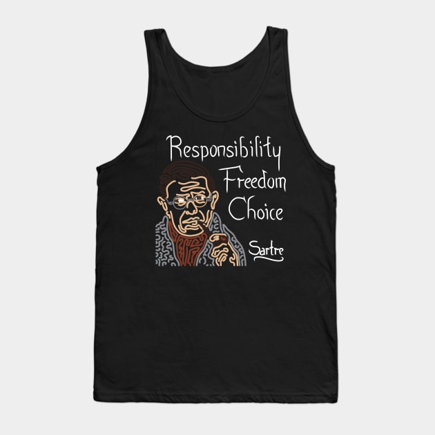 STYLIZED LINE ART SARTRE - RESPONSIBILITY FREEDOM CHOICE - neutral Tank Top by Xotico Design